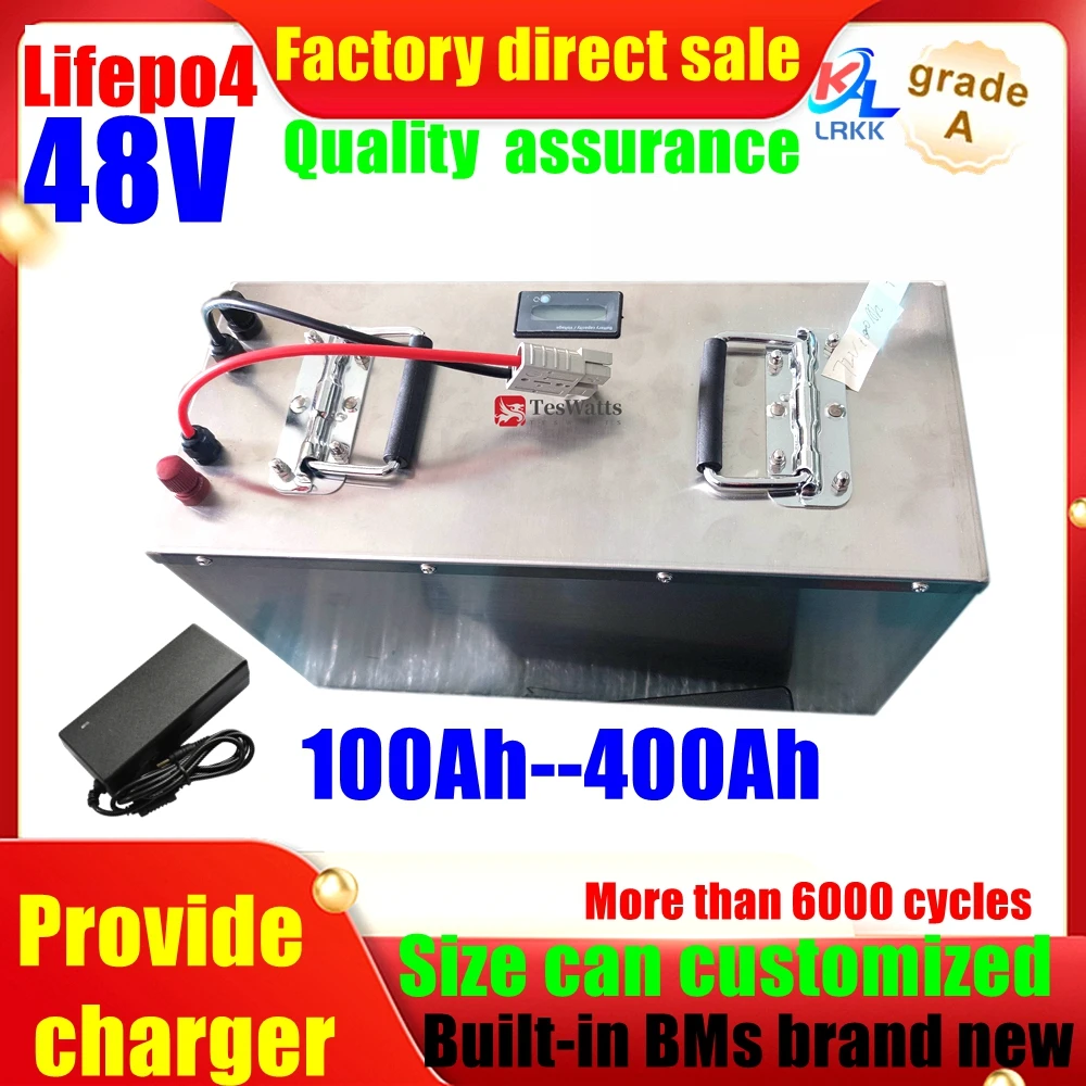 LRKK  16S Rechargeable Lifepo4 48V Battery Pack 100Ah 150Ah 200Ah 250Ah 300Ah 400Ah for 5KW 10KW Hybrids Off-Grid UPS RV Outdoor