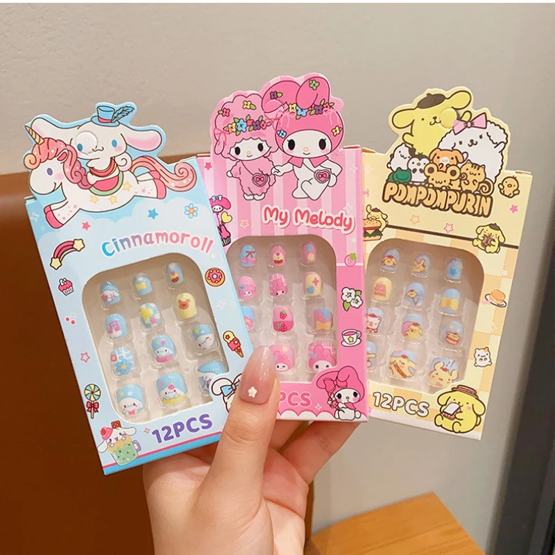 Sanrio parche para uñas para niños dibujos animados Hello Kitty Kuromi lindo pegatina para uñas desmontable uñas dulces y encantadoras pegatinas para uñas