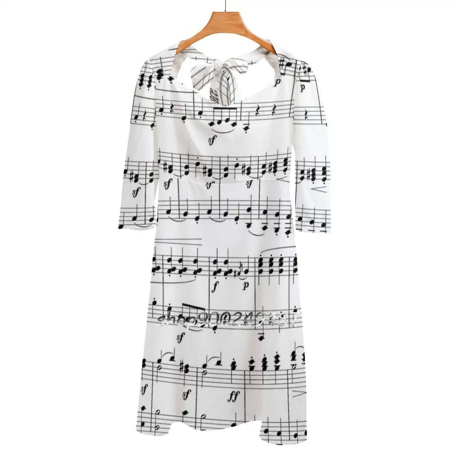 Sheet Music Flare Dress Square Neck Dress Elegant Female Fashion Printed Dress Music Sheet Music Music Note Music Notes Musical