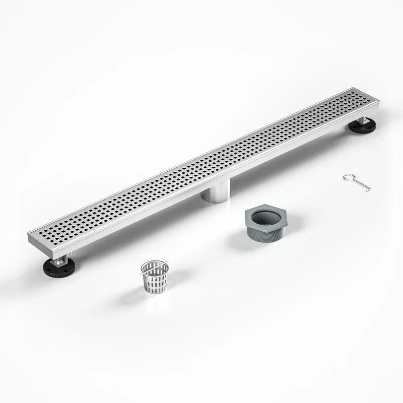 Direct shipping 32-inch linear shower drain stainless steel floor drain with square grille for quick drainage