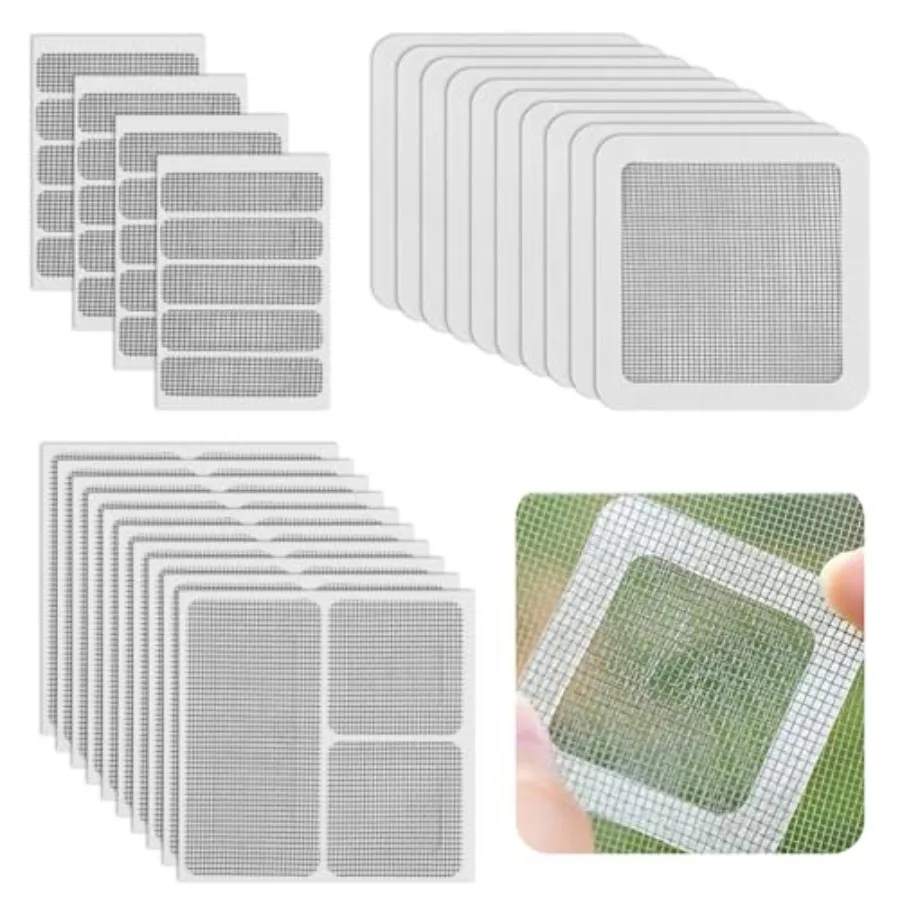 Kit de réparation de moustiquaires, 60 pièces pour réparer les moustiquaires de fenêtres, bande adhésive en fibre de verre auto-adhésive