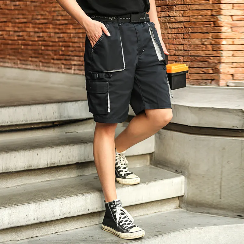 Navy Work Pants Short for Summer Mens Multi Functional Pockets Cargo Short Pants Atuo Repairman Uniform