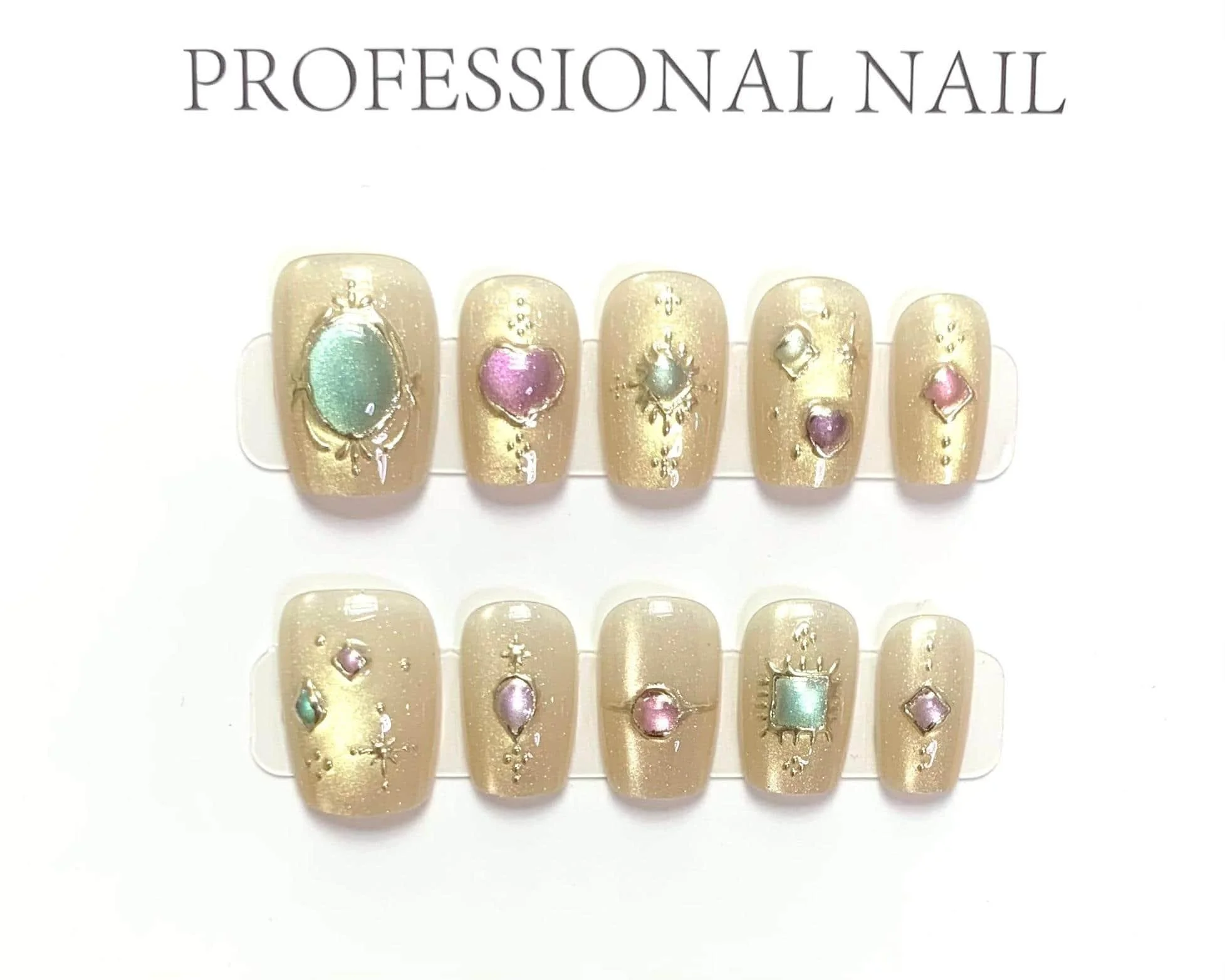 10 個の手作りプレスオンネイル超短いラダーゴールデンオータムジェムシンプルなデザインあらゆる機会に 4 ピースツール付き