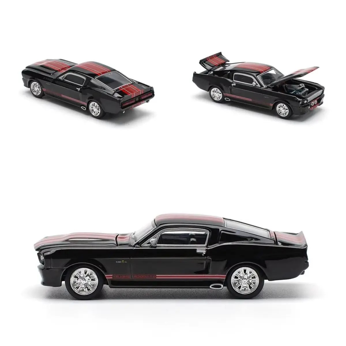 Pop Race 1:64 1967 Mustang GT500 Dark Chrome Diecast Car PR640218 Diecast Model Car