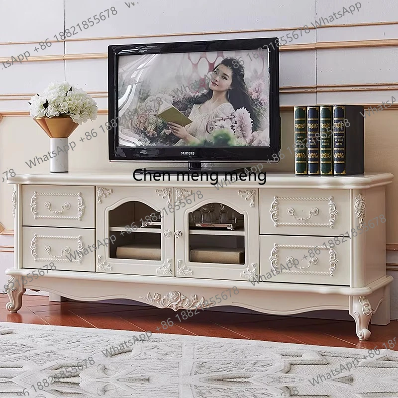 European TV cabinet combination small apartment modern simple living room locker high master bedroom floor cabinet ivory white