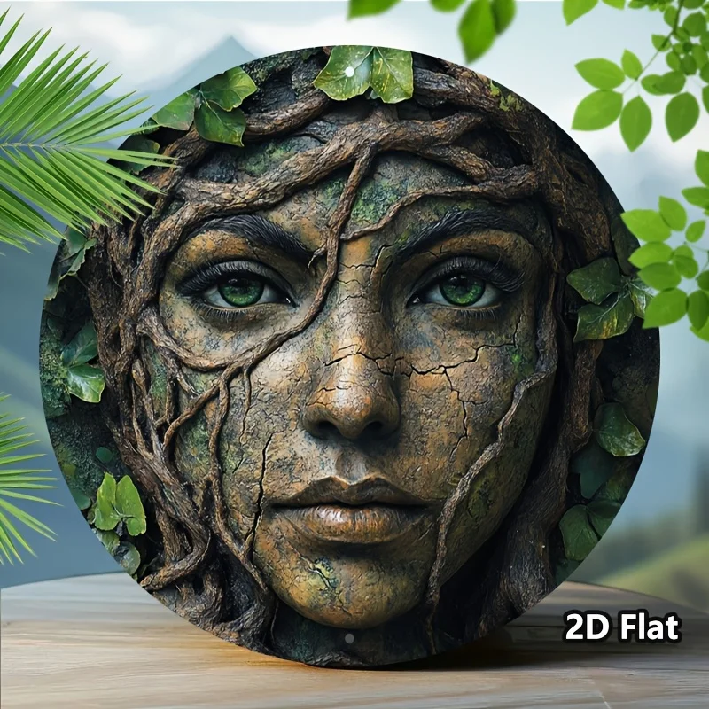 2D شقة، 2D شقة 1 قطعة، شجرة علامات معدنية عتيقة مع وجه امرأة الألومنيوم علامة معدنية دائرية إكليل علامات معدن القصدير تسجيل اللوحة