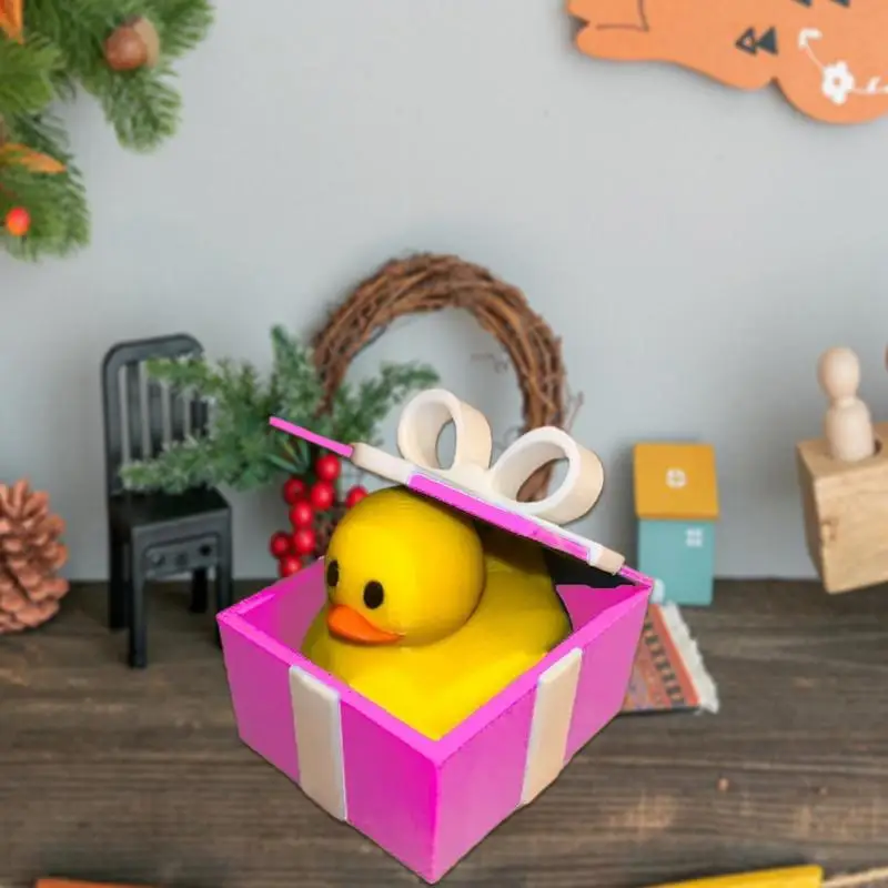 Cute Duck Figurine Holiday Duck In Box Decoration 3D Printed Christmas Duck Desktop Animal Decoration Figurine For Holiday