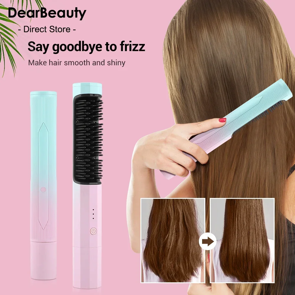 Hair Wireless Straightener Curler Straightening Comb Rechargeable Curling Straighten 2 in 1 Travel Home Portable USB Charging