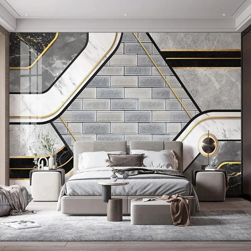 Custom Any Size Photo Mural Modern Geometric Marble Wallpaper Wall Brick Gray Background Home Interior Decoration Painting 3D