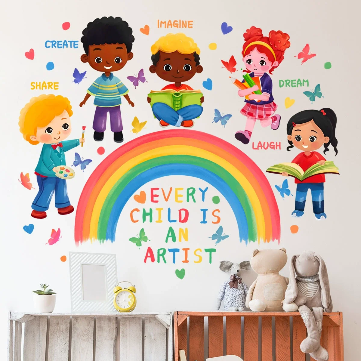 Play Learn&Grow Together Rainbow Wall Stickers Inspirational Quotes Wall Decals Baby Nursery Kids Room Play Classroom Wall Decor