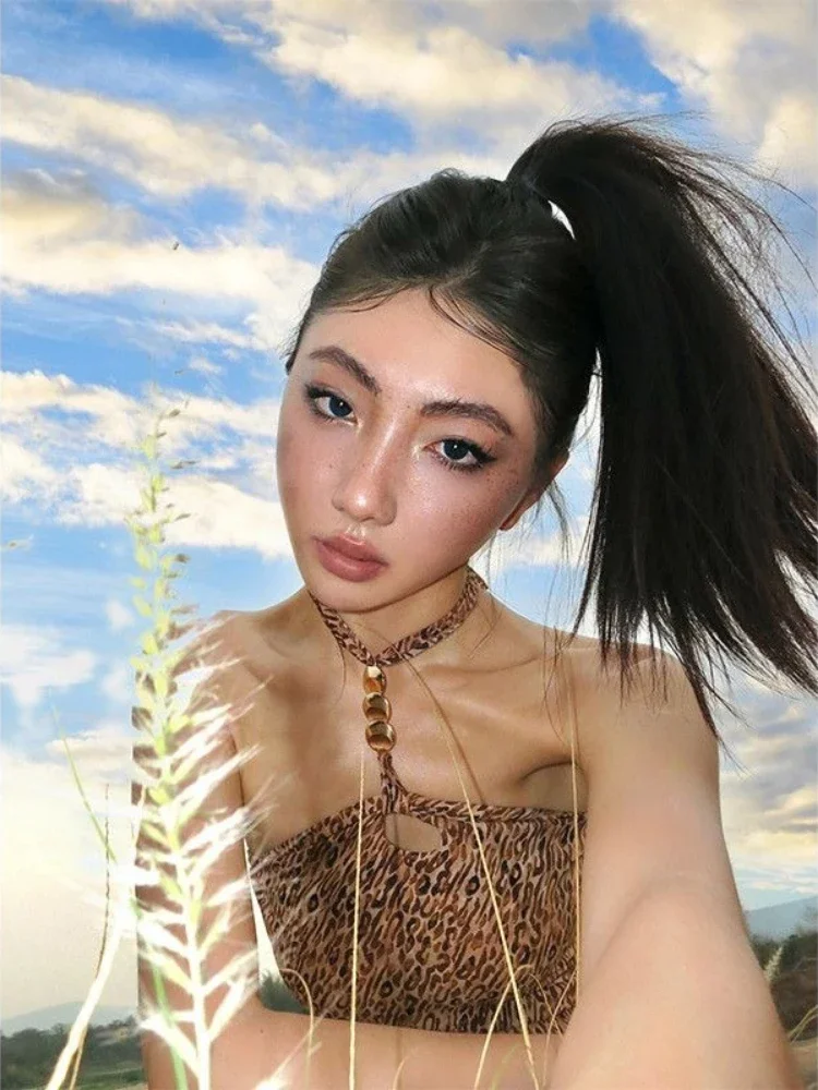 مثير ليوبارد طباعة Y2k الجمالية تانك القمم الشارع الشهير الرسن خمر الجوف خارج الدبابات Harajuku Bodycon عارية الذراعين بروتيل الصيف