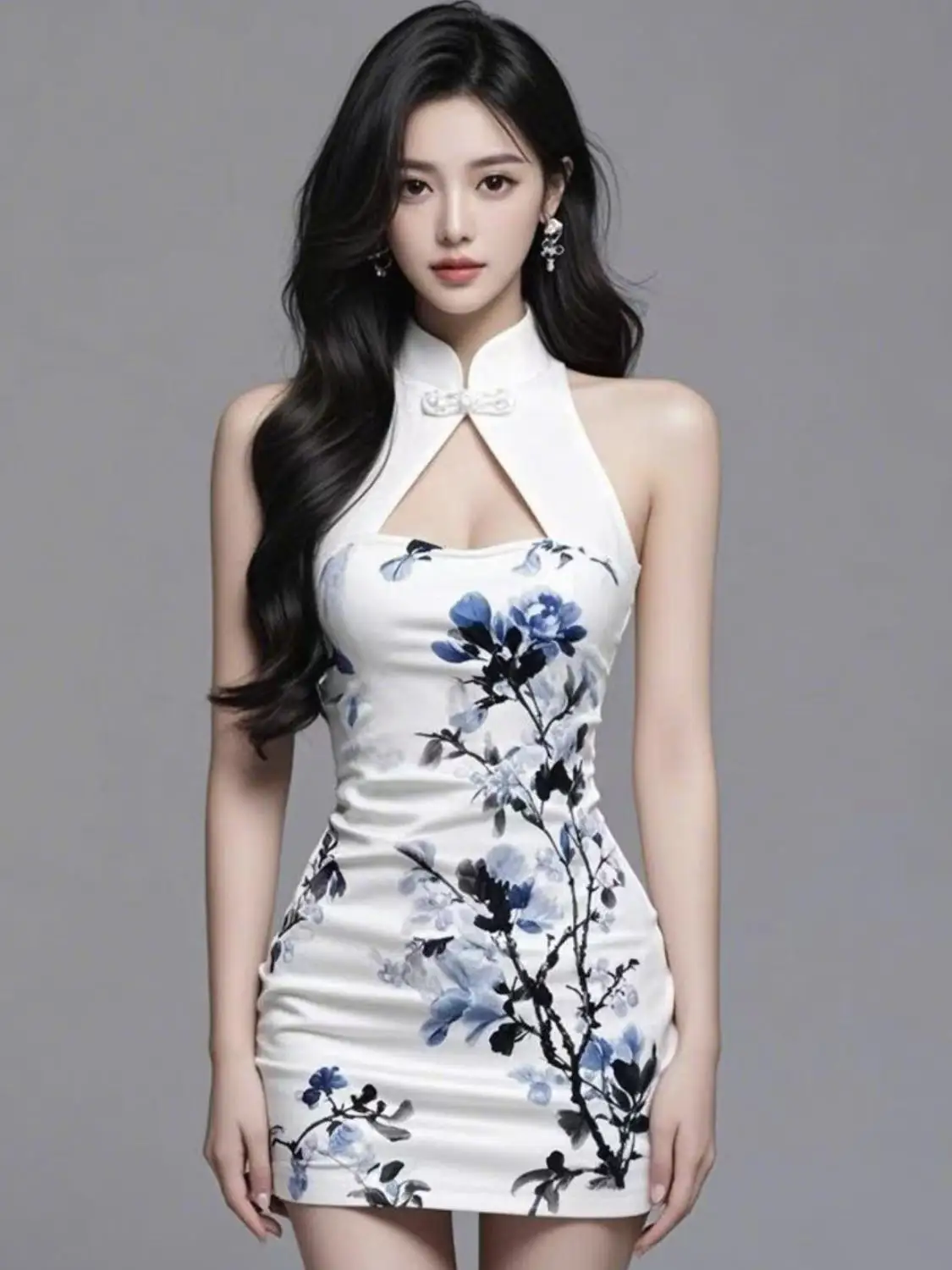 2025 abito cheongsam migliorato in stile cinese da donna scava fuori deisgn gonna qipao corta sexy stampata senza maniche dimagrante in estate