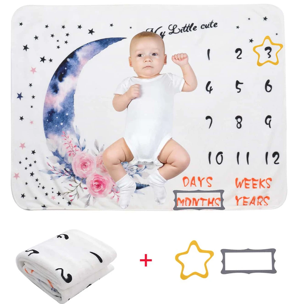 Ylsteed Baby Monthly Milestone Blanket Fleece Photography Background Prop for Boy Girl Lion Animal Rabbit Print Shooting Blanket