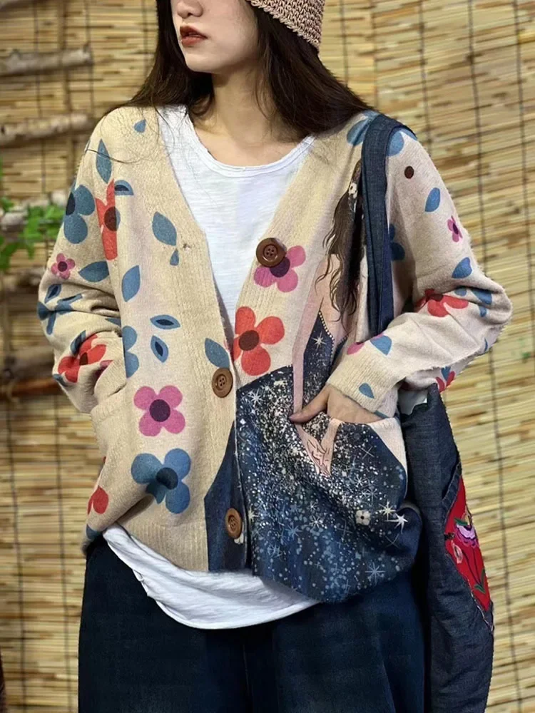 Max LuLu 2024 Spring Females Luxury Cardigans Womens Fashion Warm Floral Sweaters Ladies Classic Casual Cartoon V Neck Knitwear