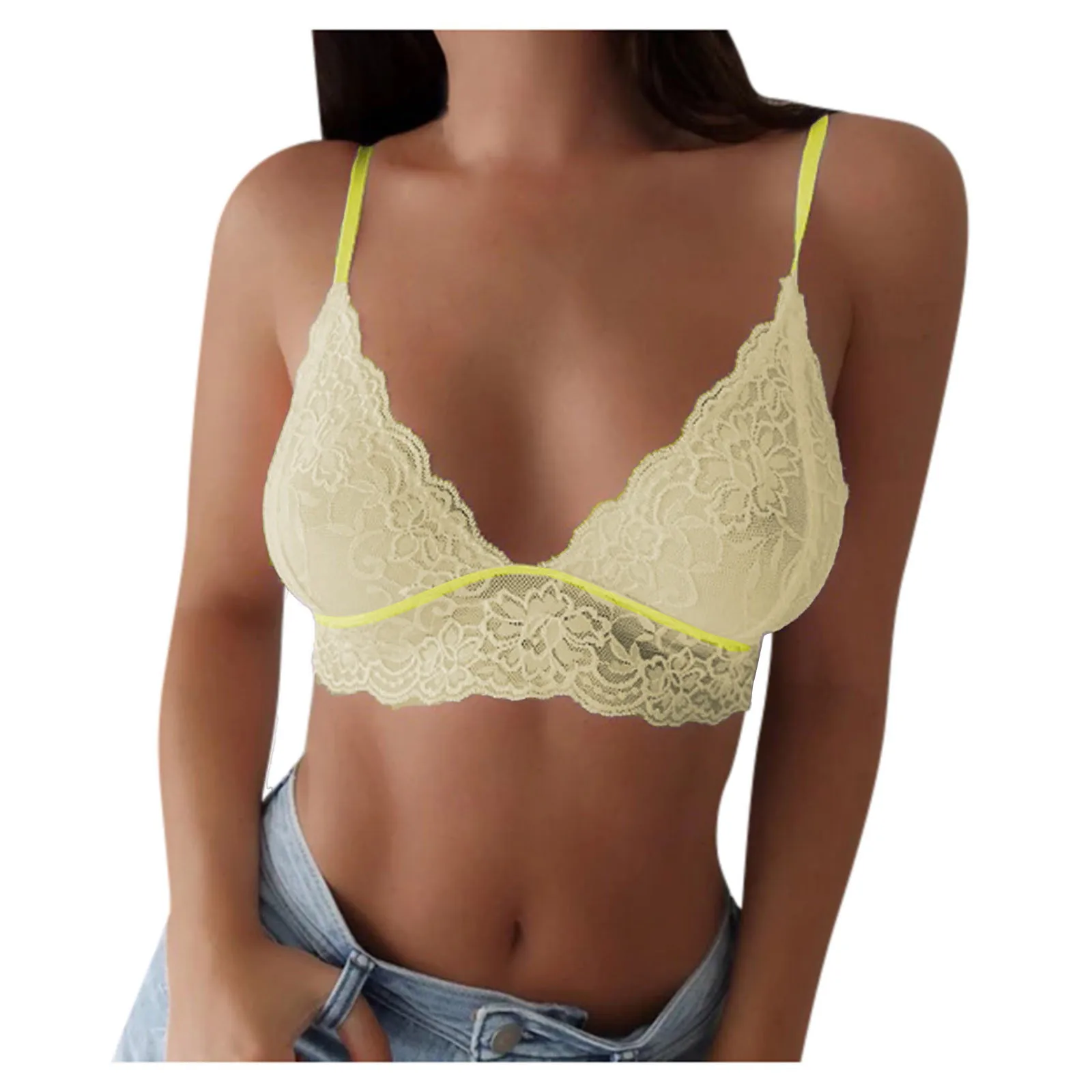 Women Sexy Lace Bra Top Thin Sheer Underwear Female Seamless Camisole Cropped Top