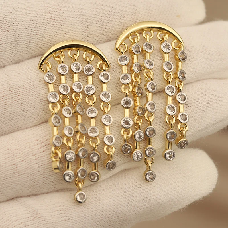 New Sight Luxury Zirconia Long Tassel Stud Earrings for Women Fashion Brand Jewelry Elegant Crystal Earrings Gift