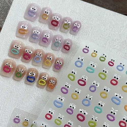 1Sheet Funny Expression Relief Nail Sticker Big Mouth Monster & Strange Eyes 3D Gel Jelly Smiling Face Design Cute Nail Sticker