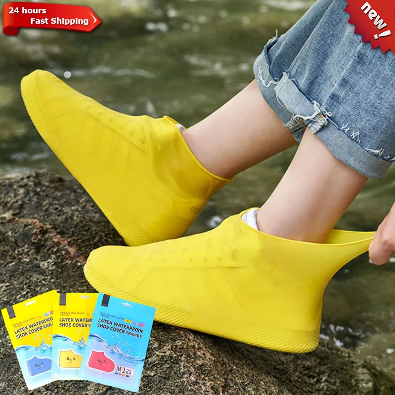 

1Pair Rain Shoe Cover Reusable Latex Waterproof Rain Shoe Covers Slip Resistant Rubber Rain Boot Overshoes Outdoor Rainy Boots