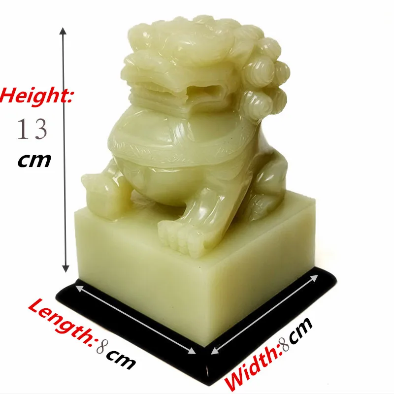 Green White Lion Jade Stone Seal Jewelry Collection Gift Base Cotton Box Certificate Engraving Painting Calligraphy Stamp Signet