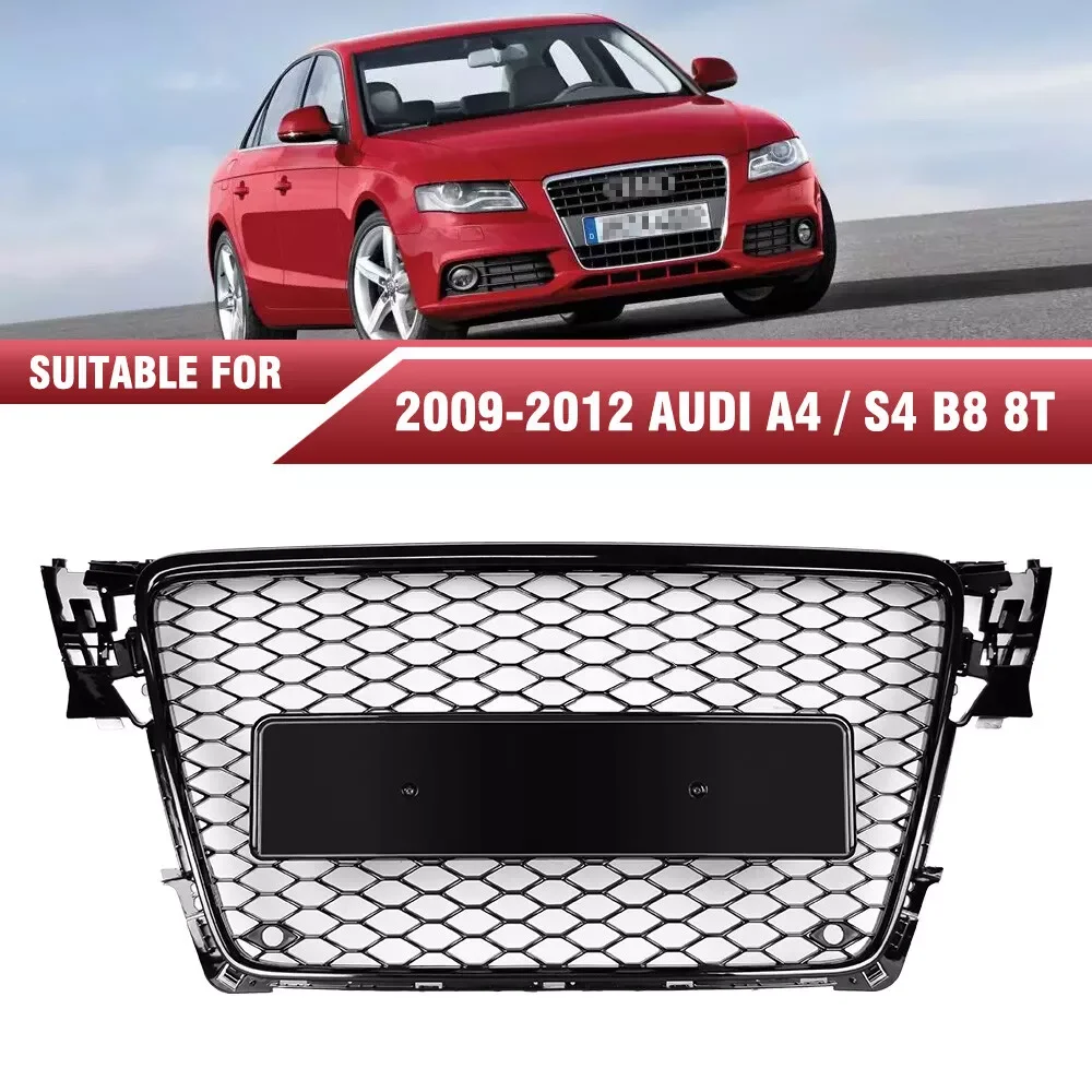 Car Front Mesh Bumper Grille Honeycomb Radiator Hood Mesh Racing Grills For Audi A4 B8 2009-2012 Grille 8K0853651 (No Sign)