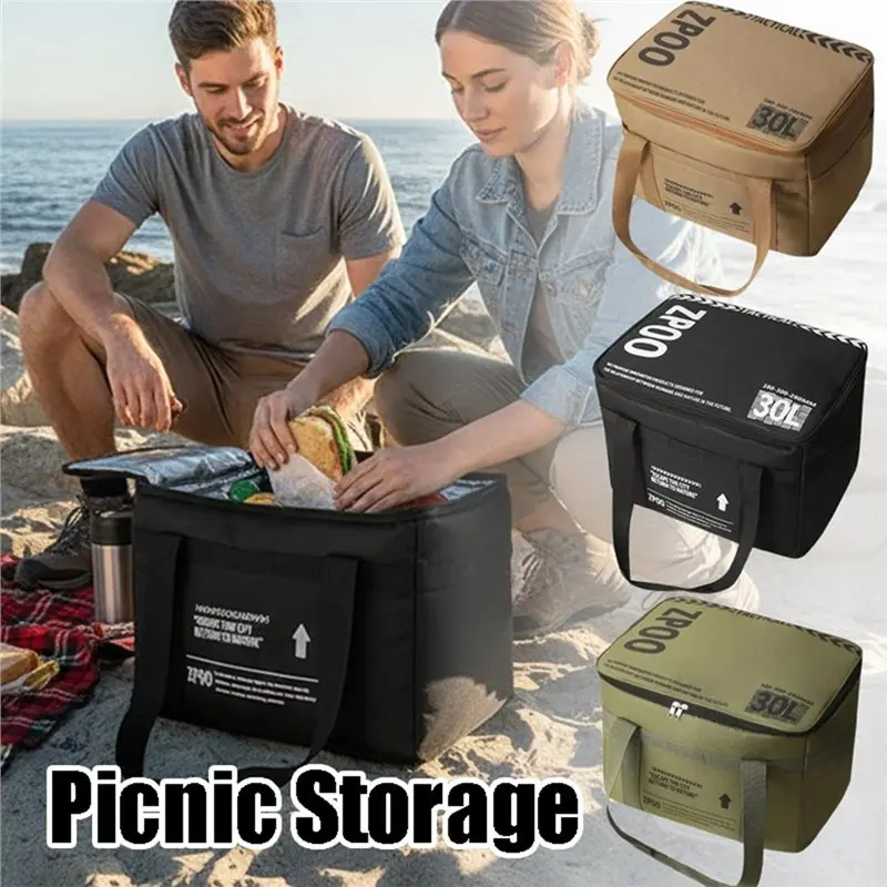 TEXU Waterproof Insulated 30L Collapsible Cooler Bag With Tactical Storage Pocket For Camping Picnic Food Transport