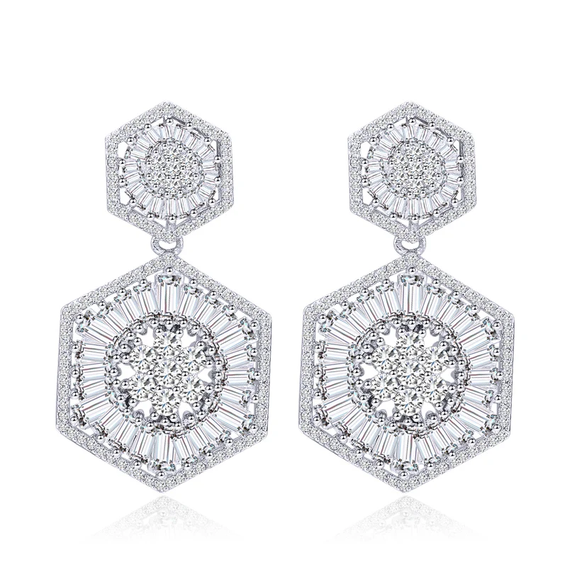 

ThreeGraces Shiny Cubic Zirconia Geometric Shape Big Drop Earrings Wedding Party Prom Bridal Bride Wedding Evening Jewelry ER287
