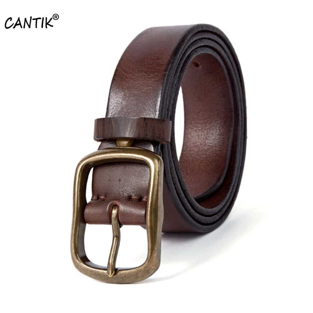 

CANTIK New Design Brass Buckle Metal Men Top Solid Quality Pure 100% Cow Genuine Leather Belts for 10 Years 130 Jean Accessories