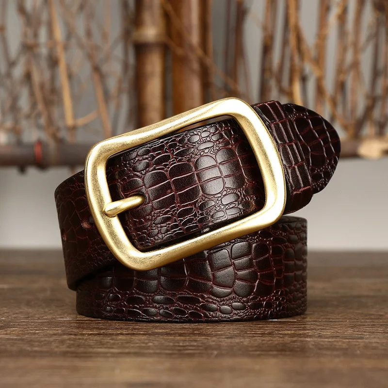 3.8CM Pure Cowhide High Quality Genuine Leather Belts for Men Brand Strap Male Brass Buckle Estampado Retro Jeans Cowboy Cintos