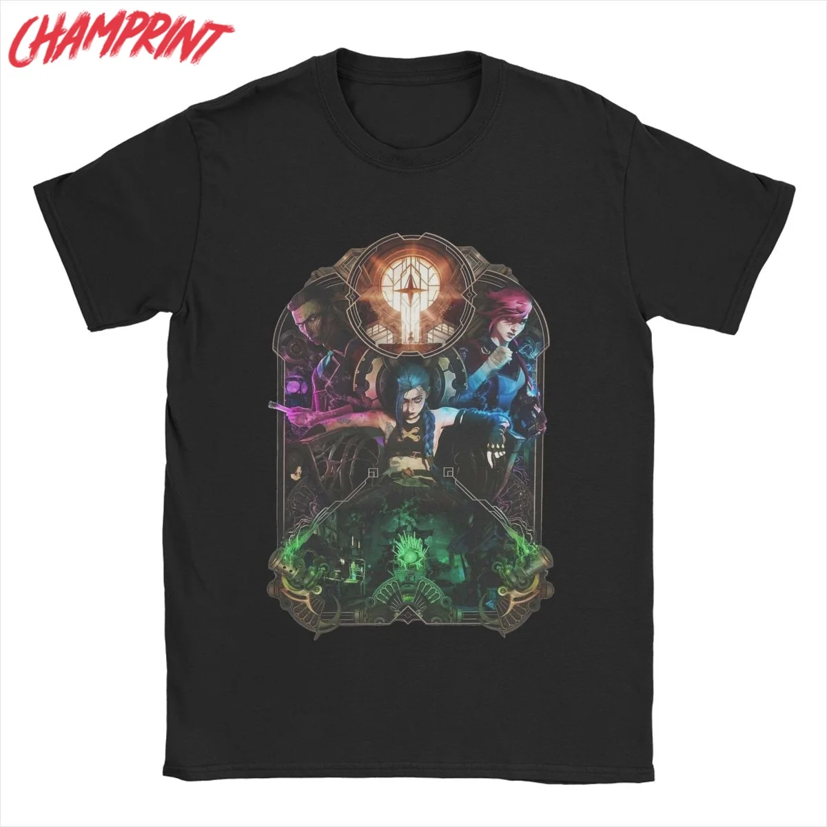 Jayce Caitlyn Viktor Jesus Vi Sevika Arcane Movie Men's T Shirts Vintage Tees Short Sleeve T-Shirts Pure Cotton Party Tops