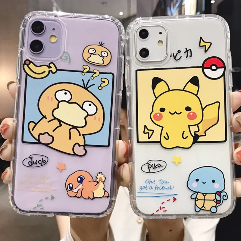 

Pokemon Pikachu Kawaii Cartoon Anime IPhone15/14/13/12 Couples Mobile Phone Case Transparent Silicone Gift