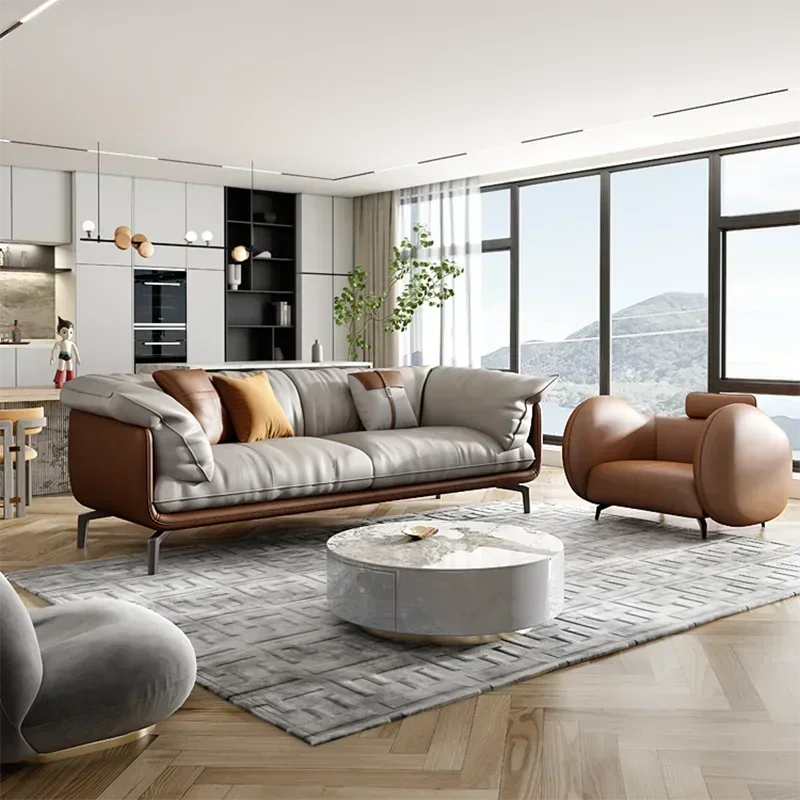 أريكة ناعمة بسيطة إسكندنافية عتيقة للفتيات البني 3 مقاعد أريكة مصممة من الجلد مقعد الحب موبليس بارا سالاس مودرنوس أثاث منزلي