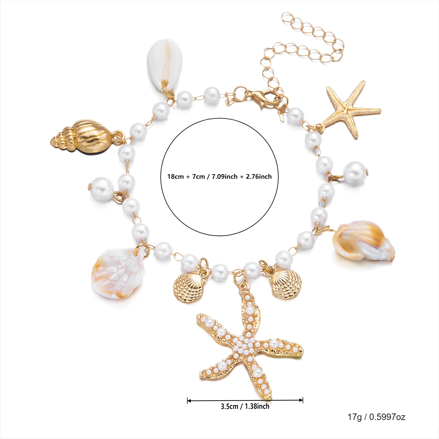 Übertriebene Perlen-Seestern-Anhänger-Halskette für Damen, Bohemian-Stil, Imitationsperlen-Muschel-Halskette, Trendiger Sommer-Partyschmuck – Detail 9