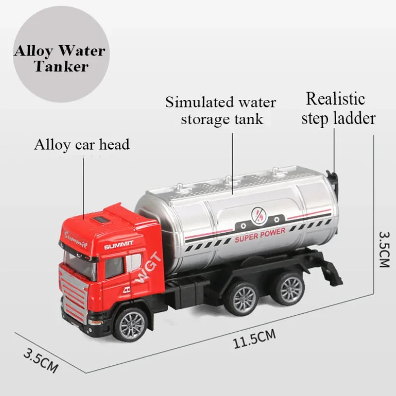 1/64 Alloy Pull Back Fire Sprinkler Truck Model Fire Ladder Vehicle Kids Toys Simulation Water Cannon Engineering Car Boy Gift