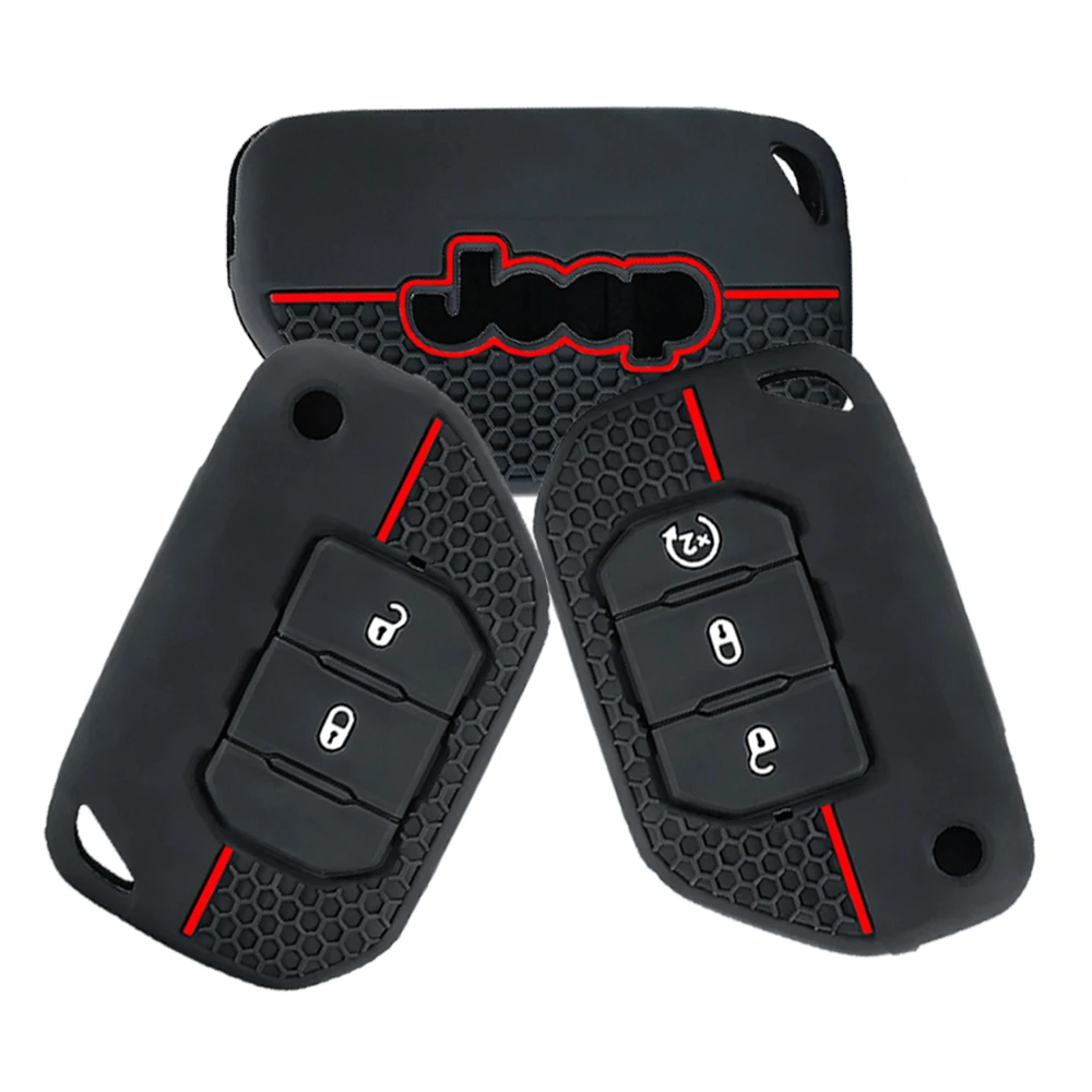 Für Jeep Wrangler Gladiator JT JLU Klappbare Schlüsselhülle Zubehör Silikon Autoschlüssel-Fernbedienungsgehäuse Schlüsselanhänger-Halter
