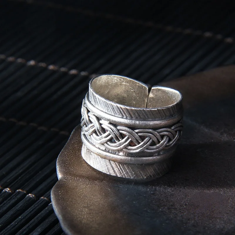 

Nepal Antique Granny Twist Thai Silver Rings for Women 925 Sterling Silver Wide Open Finger Ring Twisted Handmade Thai Jewelry