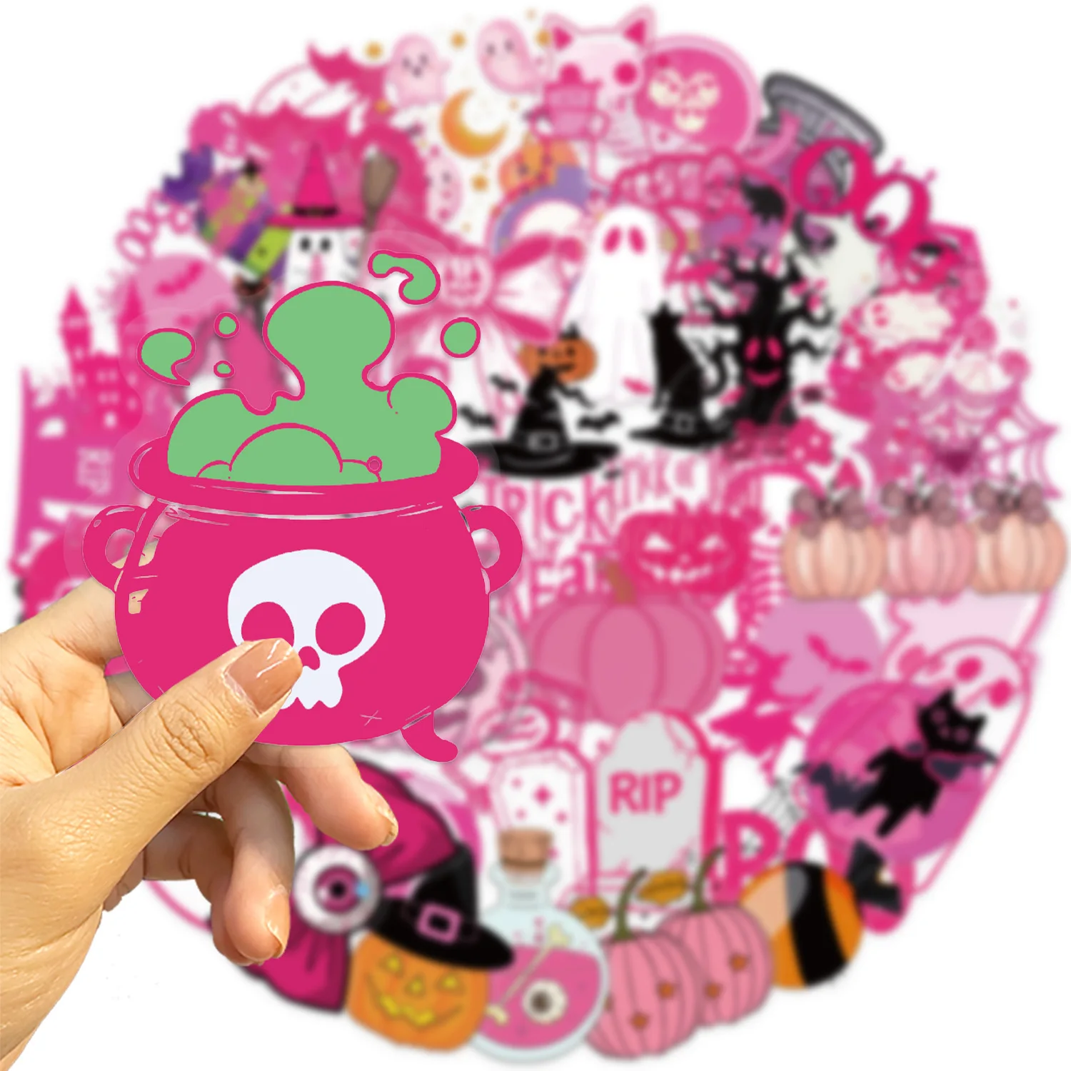 

10/50PCS Pink Christmas Cute Ghost Doodle Stickers Personalized Creative Decorative Helmet Scooter Transparent Decal Toys