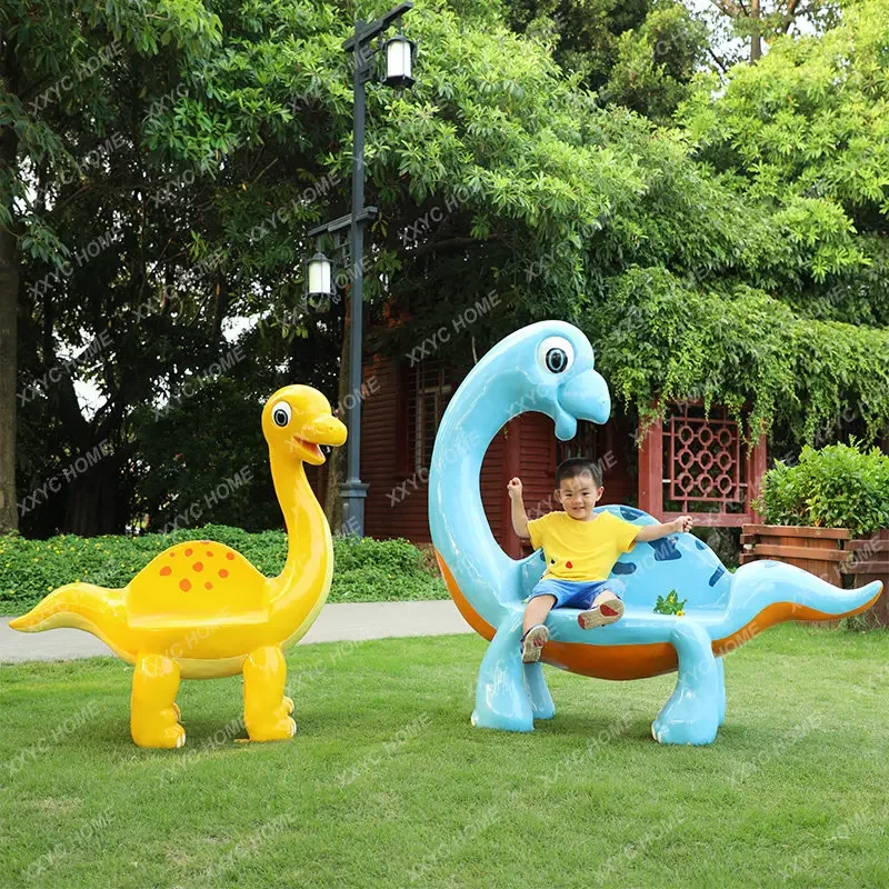 Fiberglass Outdoor Creative Dinosaur Cartoon Animal Casual Seat Shopping Mall Stool Kindergarten Sculpture Park Decoration