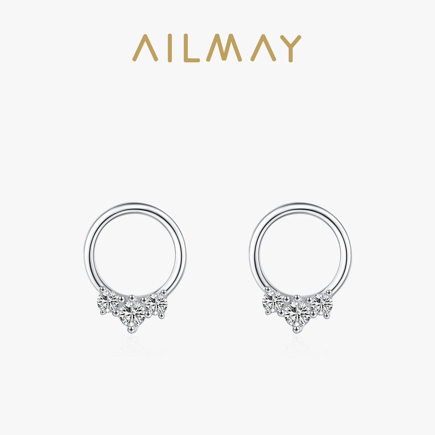 Ailmay Real 925 Sterling Silver Fashion Hollow Round Zircon Stud Earrings For Women Engagement Anniversary Fine Jewelry Gifts