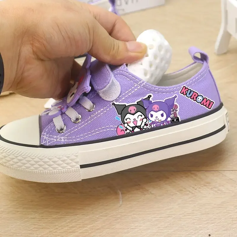 حار Kuromi فتاة حذاء قماش سانريو مرحبا كيتي Kawaii الطفل أحذية رياضية أحذية التزلج الكرتون هدية القماش أحذية منخفضة أعلى أحذية رياضية