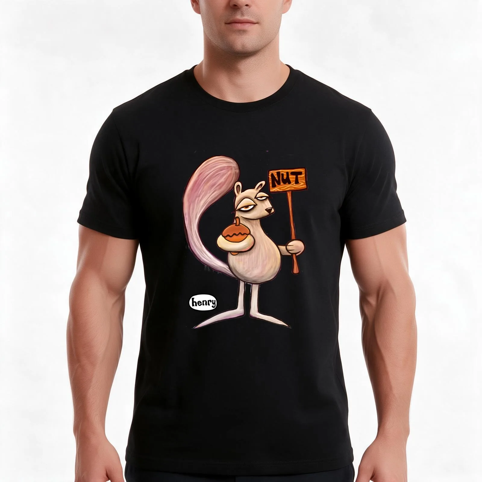 This Squirrel's Nuts T-Shirt, Summer Casual Cotton Tee, Oversized Streetwear Tops, Vintage Graphic Print, Loose Fit Short Sleeve