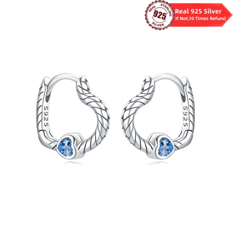 2024 100% Real 925 Sterling Silver Snake bone heart-shaped Earring For Women Making Jewelry Gift Wedding Party Engagement