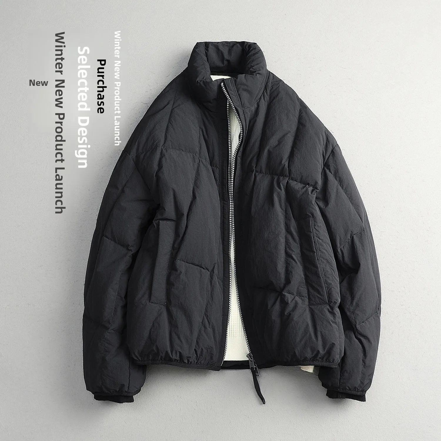 

mat Luxury 90-White Du down Stand Collar Jaet Men's Warmth Outerwear Casual Sle ort Length Zipper Closure