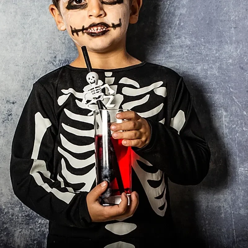 24pcs Halloween Skull Pumpkin Plastic Straws Happy Halloween Party Supplies Home Bar Decoration Prop Kid Cocktail Drinking Straw
