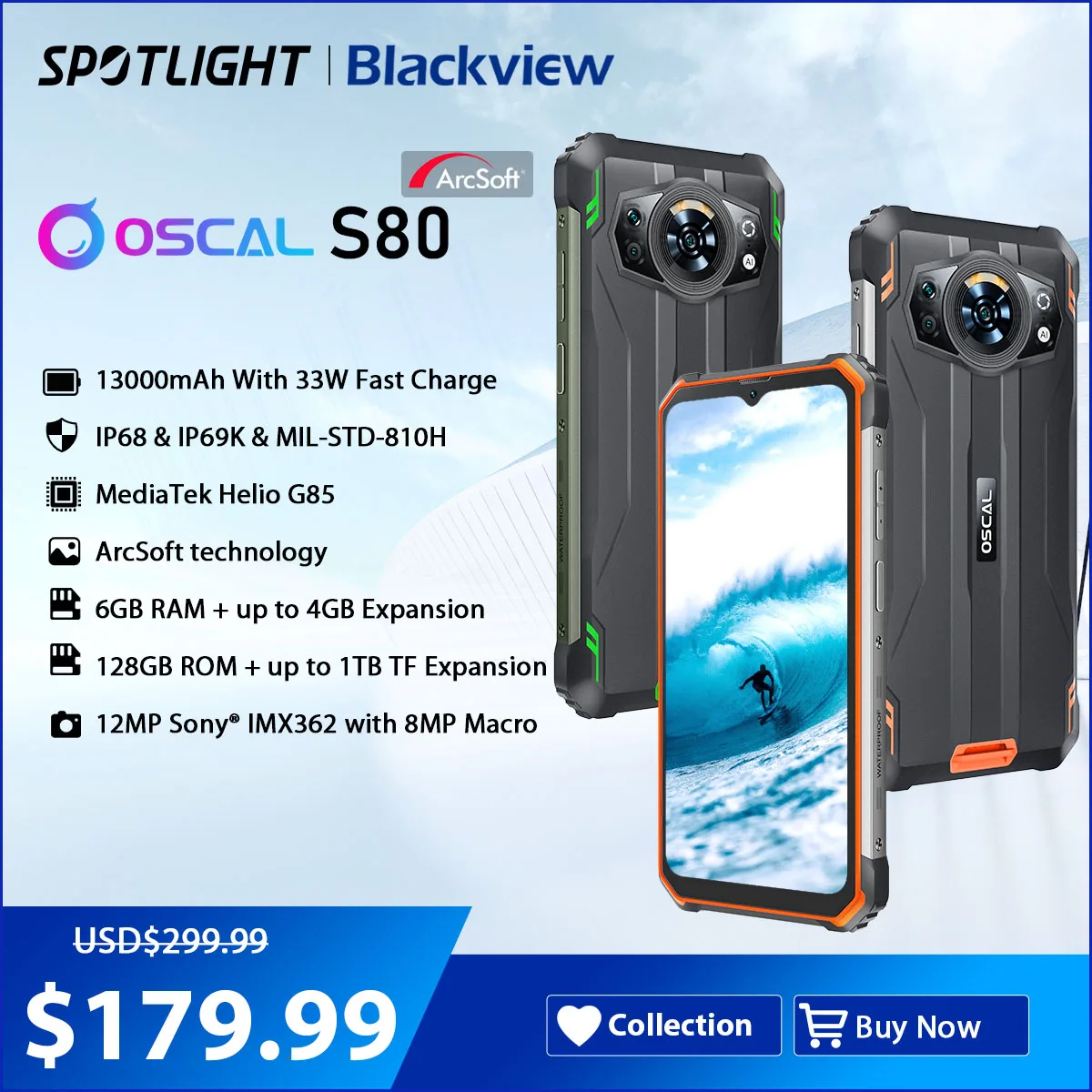 

Blackview Oscal S80 Andriod 12 Waterproof Rugged Machine, Helio G85 Octa Core, 10GB 128GB, 13000mAh With 33W Fast Charge