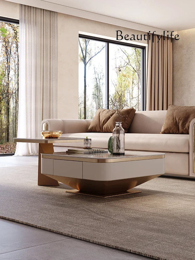 X35 Light Luxury Rock Slab Living Room Household Size Apartment Living Room Square Edge Table Modern Simple Rock Slab Coffee Tab