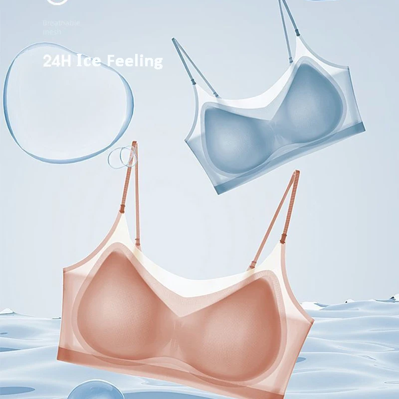 Reggiseni imbottiti senza cuciture ultrasottili per le donne biancheria intima di seta del ghiaccio Lingerie Sexy reggiseno Push-Up sul petto