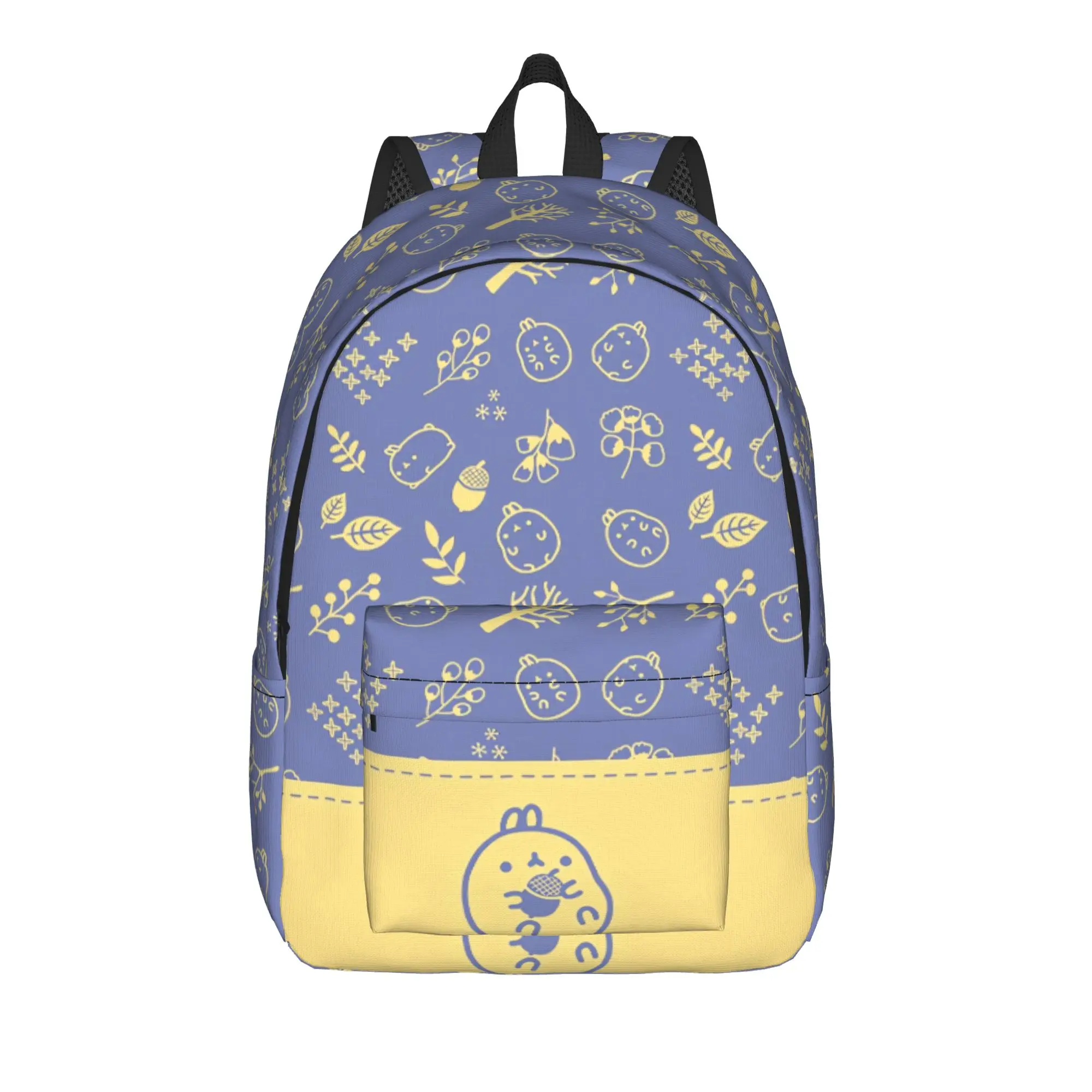 Molang Blue Floral Outline Pattern Backpack  Workout Backpacks Student Kawaii School Bags High Quality Print Rucksack