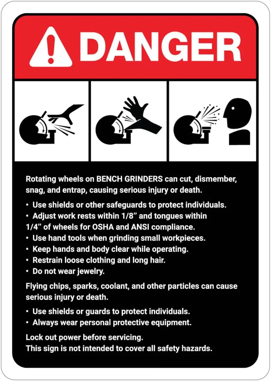 Y1,Danger: Grinder Machine Guidelines ANSI - Wall Sign Facility Signs Warning Caution Metal Tin Sign, 8X12 in-aluminum