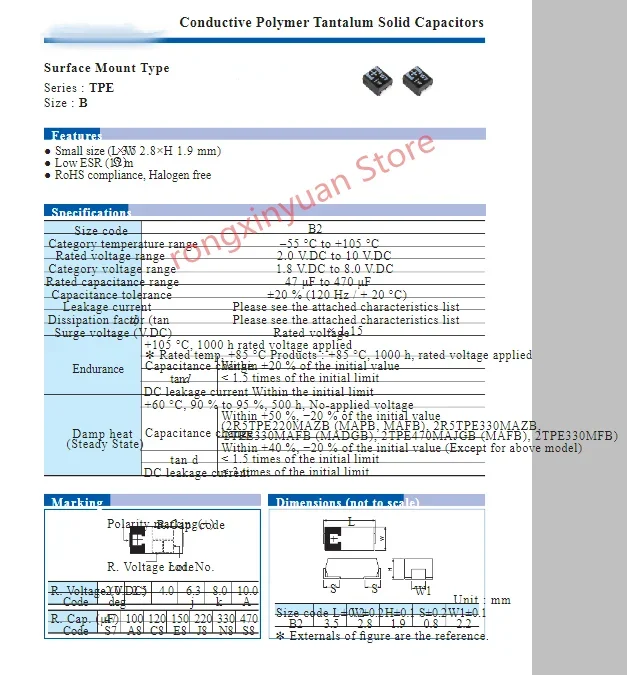 4TPE470MFL  470 470UF 4.0V   6TPE330MIL 330 330UF 6.3V Conductive Polymer Tantalum Solid Capacitors 100% New original