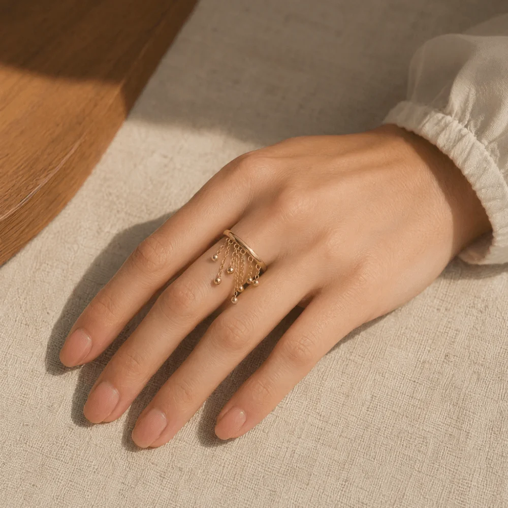 Y2K Exquisite Tassel Ring Waterproof Non Fading Stainless Steel Ring Trendy Stackable Pearl Flower Ring Wedding